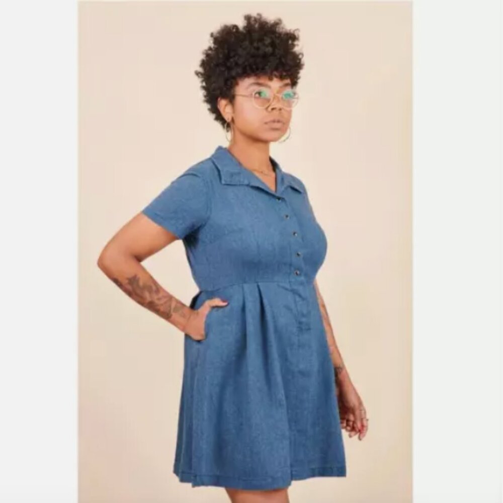 Tuesday Bassen Tuesday of California Blue Diner Dress Black Pearl Snap Buttons